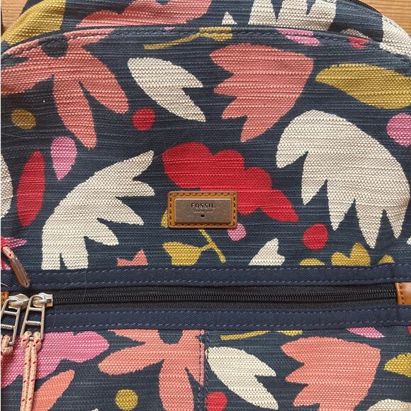 Fossil Blake navy pink floral two compartment laptop backpack - Picture 3 of 6